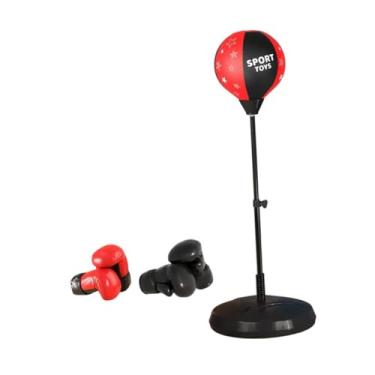 Imagem de Aymzbd Saco de pancadas com luvas de boxe e luvas de boxe Bola de reação para treino interno, Vermelho Preto