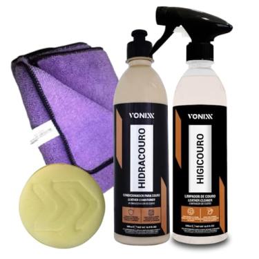 Imagem de Vonixx Kit para Limpeza de Couro, Hidracouro e Higicouro 500ml, Flanela e Aplicador