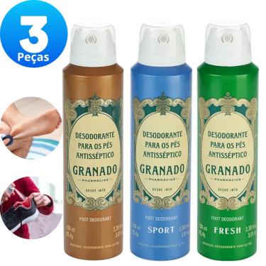 Imagem de Kit 3 Desodorantes Spray Para Pés Antisséptico Granado 100ml