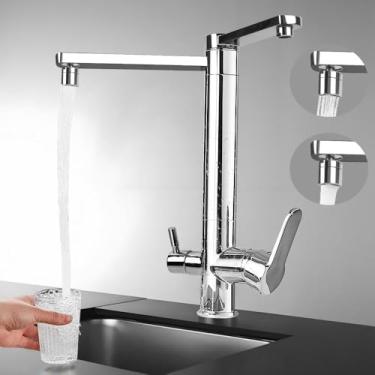Imagem de Torneira com Saída para Purificador de Água Cozinha Bancada, Rotação de 360º, Água Fria/Água Quente/Água Limpa, Misturador Monocomando de Mesa, Torneira Monocomando Giratória