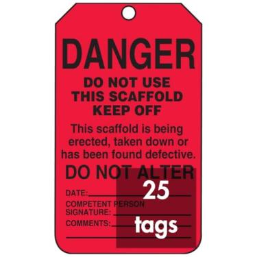 Imagem de Accuform Etiquetas de status de andaime NMC, pacote com 25 etiquetas vermelhas de segurança para andaime de perigo "Não use este andaime, mantenha desligado", 14,6 cm x 8,3 cm, cartolina PF-10 mil