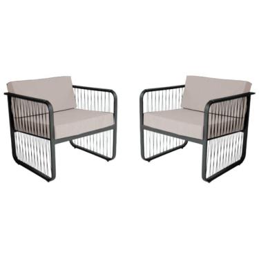 Imagem de Conjunto 2 Poltronas área Externa Fibra Sintética Santiago Preto-branco