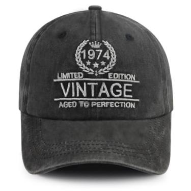 Imagem de Decorações de aniversário de 50 anos para mulheres e homens, chapéu vintage de 1974 edição limitada de lembrancinhas de festa, boné de beisebol bordado ajustável de 50 anos, presentes engraçados de