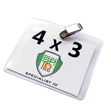 Imagem de Pacote com 25 – Suporte de cartão de vacinação resistente 10 x 7,6 cm com clipe – Plástico de vinil transparente com buldogue metálico para roupas – Capa protetora horizontal 10 x 7,6 cm para crachá de imunização CDC – Identificação especializada