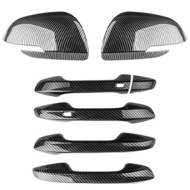Imagem de CNAURDA Capa de espelho exterior de carro ABS de fibra de carbono e tampas de maçaneta de porta substitui acessórios de acabamento de espelho retrovisor lateral compatíveis com Kia Seltos 2021-2025,