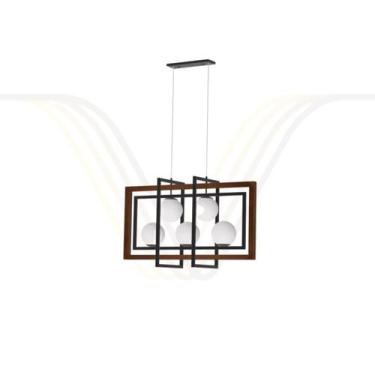 Imagem de Pendente Luminária Madeira Retangular Globo de Vidro - Luzes do Vale, 