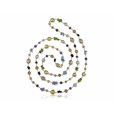 Imagem de Colar feito à mão, envolto em arame, multiformas, multicolorido, pedra preciosa cultivada em água doce, com contas de arame, cerca de 114 cm de comprimento.