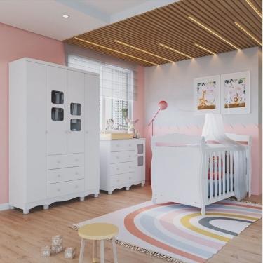 Imagem de Quarto de Bebê com Guarda Roupa e Cômoda com Janelas e Berço Americano Nina 100% Mdf Espresso