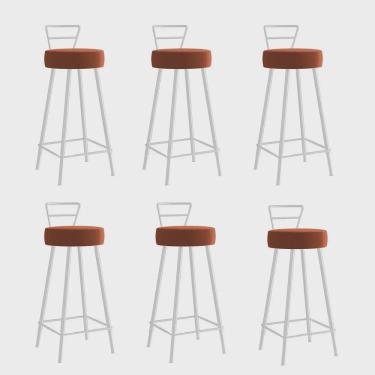 Imagem de Kit 06 Banqueta Alta Com Encosto Tina Eiffel Cozinha Bar Bistrô Ferro Branco Sintético Laranja - Ahz Móveis