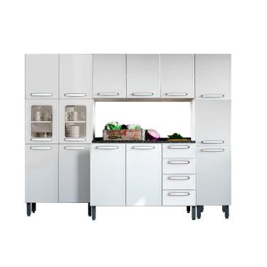 Imagem de Kit de Cozinha Modulada 4 Peças Evidence (1 Armário + 1 Balcão + 2 Paneleiros) C4P53 Branco - Bertolini