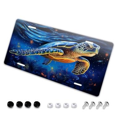 Imagem de Linda capa de matrícula de tartarugas marinhas - etiqueta artística de alumínio para carro, à prova de ferrugem, design exclusivo - 15 x 30 cm