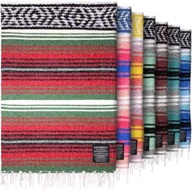 Imagem de Hydration Nation Cobertor mexicano autêntico grande tecido à mão - Yoga macio - Serape durável - Falsa leve, praia, acampamento, piquenique, cobertor ao ar livre 178 cm x 127 cm - dragão
