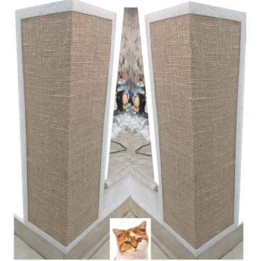 Imagem de Kit com 2 Protetor de Parede Arranhador para Gatos, Sisal Natural, Canto de Parede, Bege e Branco