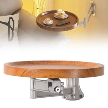 Imagem de Mesa dobrável montada na parede – Mesa dobrável redonda com prateleira extensível | Design dobrável que economiza espaço para quarto, cozinha, escritório, varanda 30 cm de diâmetro, comporta 5 kg (cor