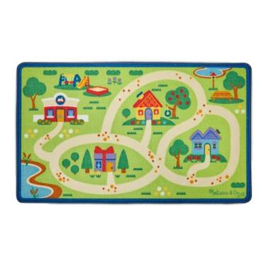 Imagem de Melissa & Doug Blue's Clues & You! Tapete de atividades Blue's Neighborhood (tapete de 111 cm x 66 cm, 9 peças de madeira para brincar)