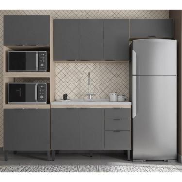Imagem de Cozinha Modulada 5 peças com Paneleiro Torre Quente Forno/Microondas Firenze - Avena Touch/ Grafito Demóbile