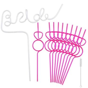 Imagem de Conjunto de 11 canudos para decoração de despedida de solteira, inclui 1 canudos brancos grandes para despedida de solteira + 10 diamantes azuis com 1 pincel para decorações de chá de panela