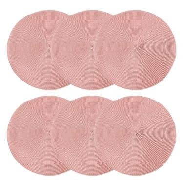 Imagem de Jogo Americano Rosa 6 Peças Redondo 38cm Mesa Posta Decoracao Cozinha Trama Poliester