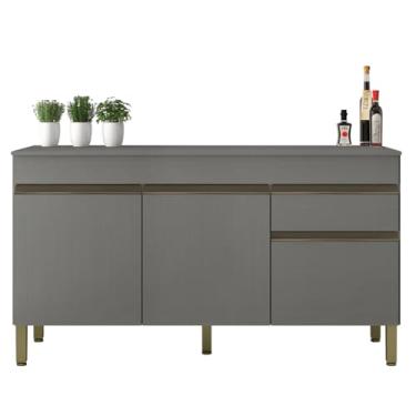 Imagem de Balcão Gabinete de Cozinha 3 Portas 1 Gaveta com Tampo 1,50m Line Madeirado/Grafite Kit's Paraná