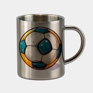 Imagem de Caneca de Inox Premium Prateada 400ml BOLA DE FUTEBOL AZUL AMARELA - C