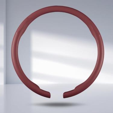 Imagem de Capa de volante de carro masculina couro napa fino encaixe acessórios de volante 36,8-38 cm aderência universal respirável protetor antiderrapante vinho