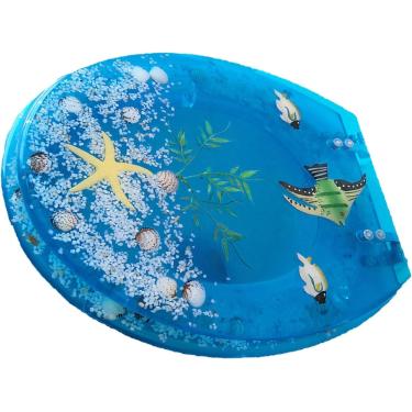 Imagem de Assento De Vaso Sanitário De Resina Com Tampa De Estrela Do Mar De Peixe Azul, Efeitos 3d Da Série Ocean Decorativos, Assento De Vaso Sanitário De Fechamento Suave, Capacidade De Carg, B