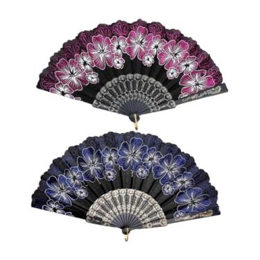 Imagem de UGPLM 2 peças fãs de dobramento chinês decorativo vintage para casamentos para mulheres de dança, Azul E Rosa