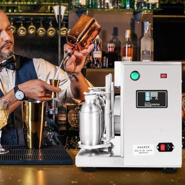 Imagem de Agitador automático de alta velocidade para chá com leite - Motor de 340 RPM, Rotação de 360°, Temporizador de 1 a 120 segundos, Copos/Utensílios de aço inoxidável, Altura ajustável, Perfeito par