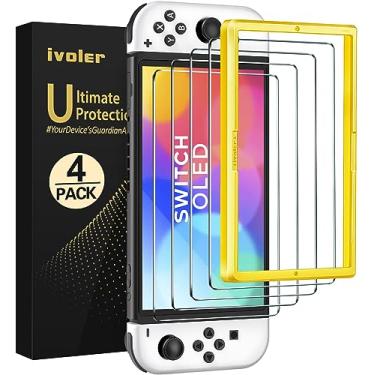 Imagem de [Pacote com 4] Película de vidro temperado iVoler projetada para Nintendo Switch OLED modelo 2021 com [moldura de alinhamento] Película transparente HD [versão atualizada] para Nintendo Switch OLED 7"