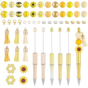 Imagem de Craftdady 5 conjuntos de canetas de plástico com contas, kit de fabricação de canetas com contas de madeira espaçadoras para verão, mulheres, estudantes, presentes, material escolar, escritório