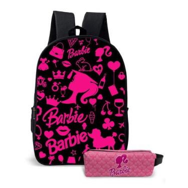 Imagem de Kit Mochila Com Estojo Escolar Feminina Menina Mundo Rosa Estilo Bonec