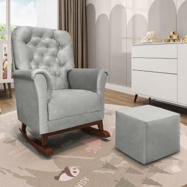 Imagem de Poltrona Para Amamentação Veludo Com Pés Canoa E Puff Agatha Phoenix Baby Cinza