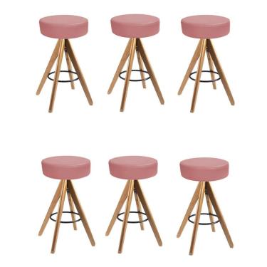 Imagem de Kit 06 Banqueta Alta Redonda Giratória Delia Cozinha Suede Rose Gold - Amey Decor