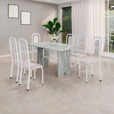 Imagem de Conjunto Sala de Jantar com 6 Cadeiras Lara Bege / Branco