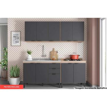 Imagem de Cozinha Completa Firenze 10 Portas 2 Gavetas MDF 120cm Grafite com Tampo e Puxadores Pl...