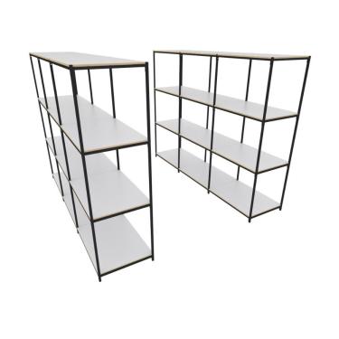 Imagem de Praleira De Aço Reforçada Mini Porta Pallet 200x60x90 Estante Estoque Bandeja Branca Módulos Conjugados 3 + 3