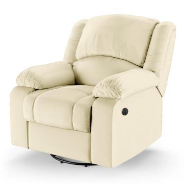 Imagem de Poltrona Do Papai Reclinável Melim Glider Giratória Usb Pu Bege Fh1 - D'rossi