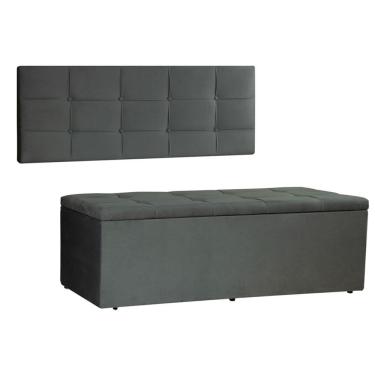 Imagem de Kit Painel E Calçadeira Baú Solteiro 0,90m Roma Suede - Pallazio Cor Cinza
