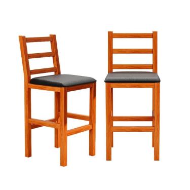 Imagem de Kit 2 Banquetas Alta Madeira Maciça Assento Estofado Preto Shop JM