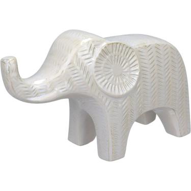 Imagem de Adorno Decorativo Enfeite Casa Aparador Home&co Elefante Cerâmica 17x30x10cm Branco