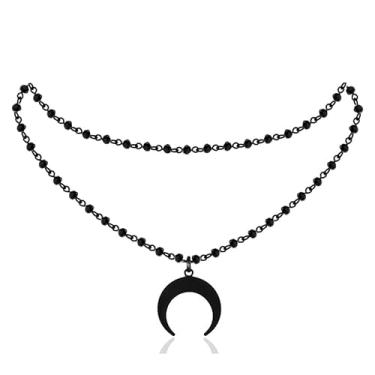 Imagem de IUHOGE Colar de lua gótica, pingente de lua preta, gargantilha de lua em camadas, joia de Halloween para mulheres, Uniform size, Metal, Sem Pedra Preciosa