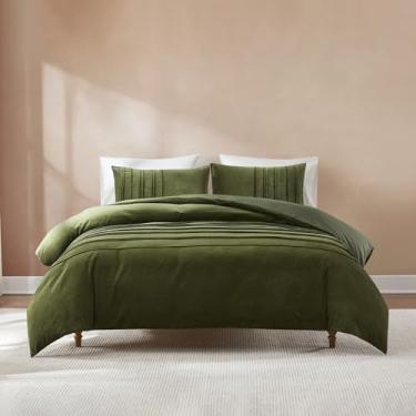 Imagem de Lush Decor Conjunto de 3 peças de capa de edredom plissada de veludo queen verde - jogo de cama de veludo - capa de edredom queen - edredom verde - roupa de cama de luxo