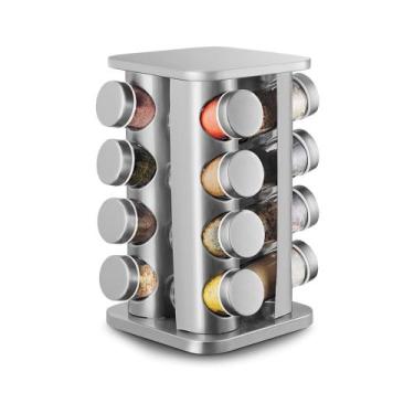 Imagem de Porta Condimentos Inox Giratório 360 C/ 16 Potes de Vidro Organizador 