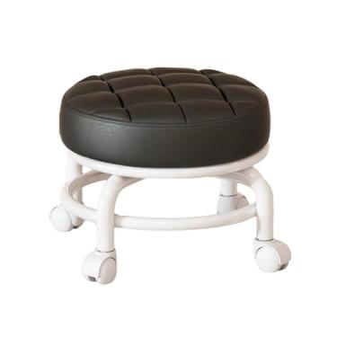 Imagem de AFXGUSD Banco Baixo com Rodinhas, Banco para Tarefas Domésticas, Mini Banco Redondo Portátil para Crianças, Rodízios Giratórios Universais, Polia, Banco Baixo, preto, Tamanho real