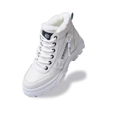 Imagem de Chouiss Botas De Neve Femininas, Tênis Plataforma Quentes Inverno, Calçados Caminhada À Prova D'Água Com Zíper, Branco 7.5