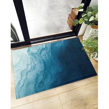 Imagem de Jfniub Tapete De Banho Com Ondas Em Degradê Azul, Arte Abstrata, Felpudo Antiderrapante, Capacho Macio, Pintura A Óleo, Oceano, Arte, Tapetes Entrada Absorventes Para Cozinha, Banheiro E Sala Estar,