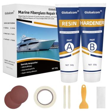 Imagem de Globalcom Kit de reparo de barco de fibra de vidro branco, kit de reparo de revestimento de gel para barcos, kit de reparo de fibra de vidro marítima para barcos, enchimento de epóxi para barcos, kit