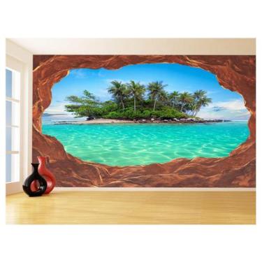 Imagem de Papel De Parede 3D Praia Mar Caverna Pedras Céu 3,5M Npr294 - Você Dec