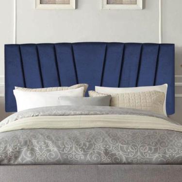 Imagem de Painel Estofado Luxo Bélgica 90cm Solteiro Para Cama Box Suede Azul Ma