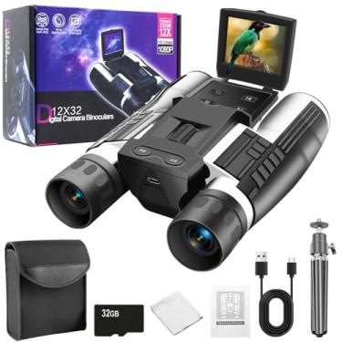 Imagem de Binóculos digitais 12 x 32 para adultos, binóculos digitais com câmera 5 MP foto vídeo Full HD tela LCD de 2 polegadas com cartão micro SD de 32 GB para observação de pássaros, caça, futebol, shows de